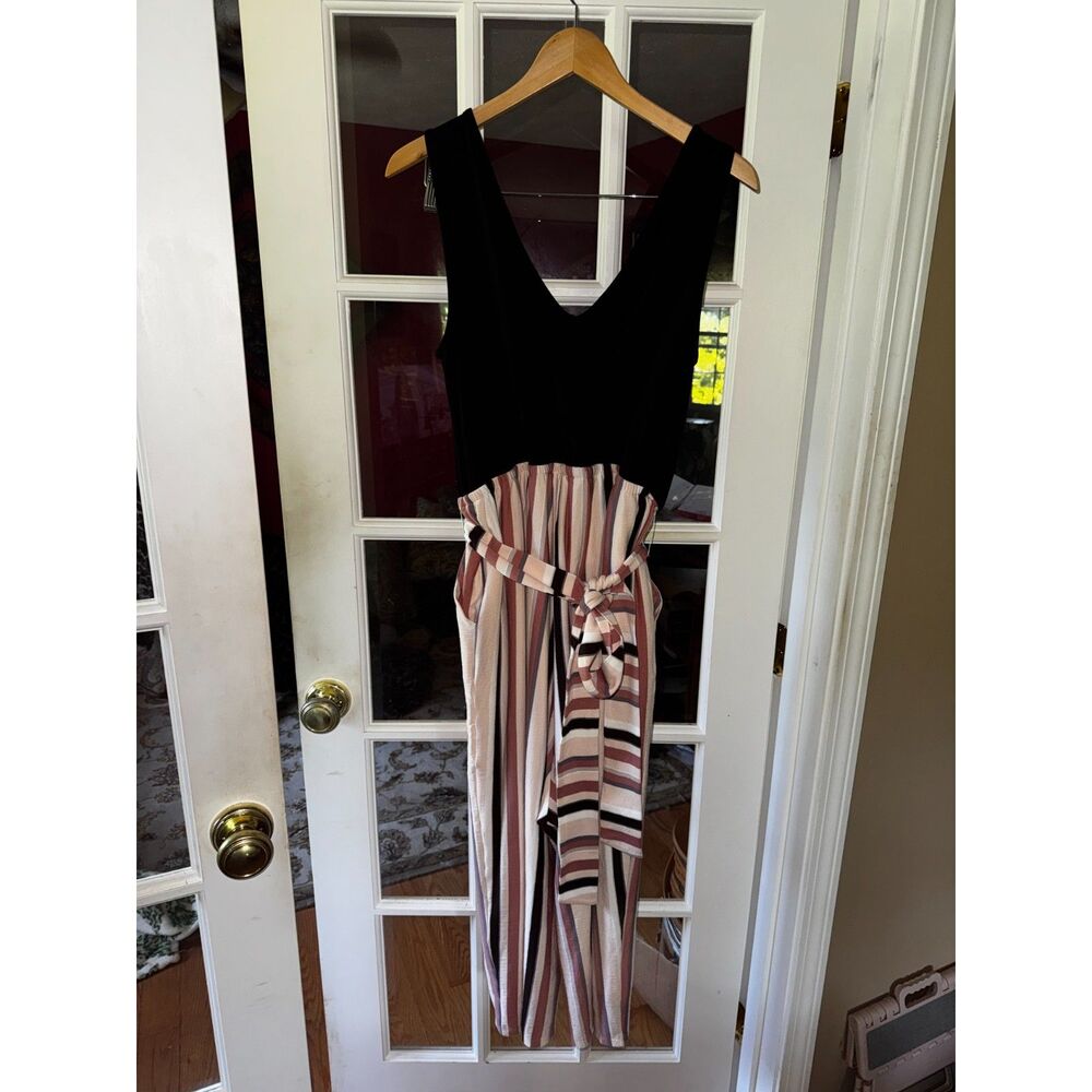 TORRID Size 1X Striped V neck Jumpsuit Romper Lined W Tie 1X